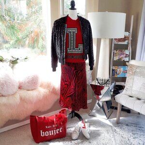 EUC John + Jenn black faux fur fuzzy feel & textured surface bomber jacket